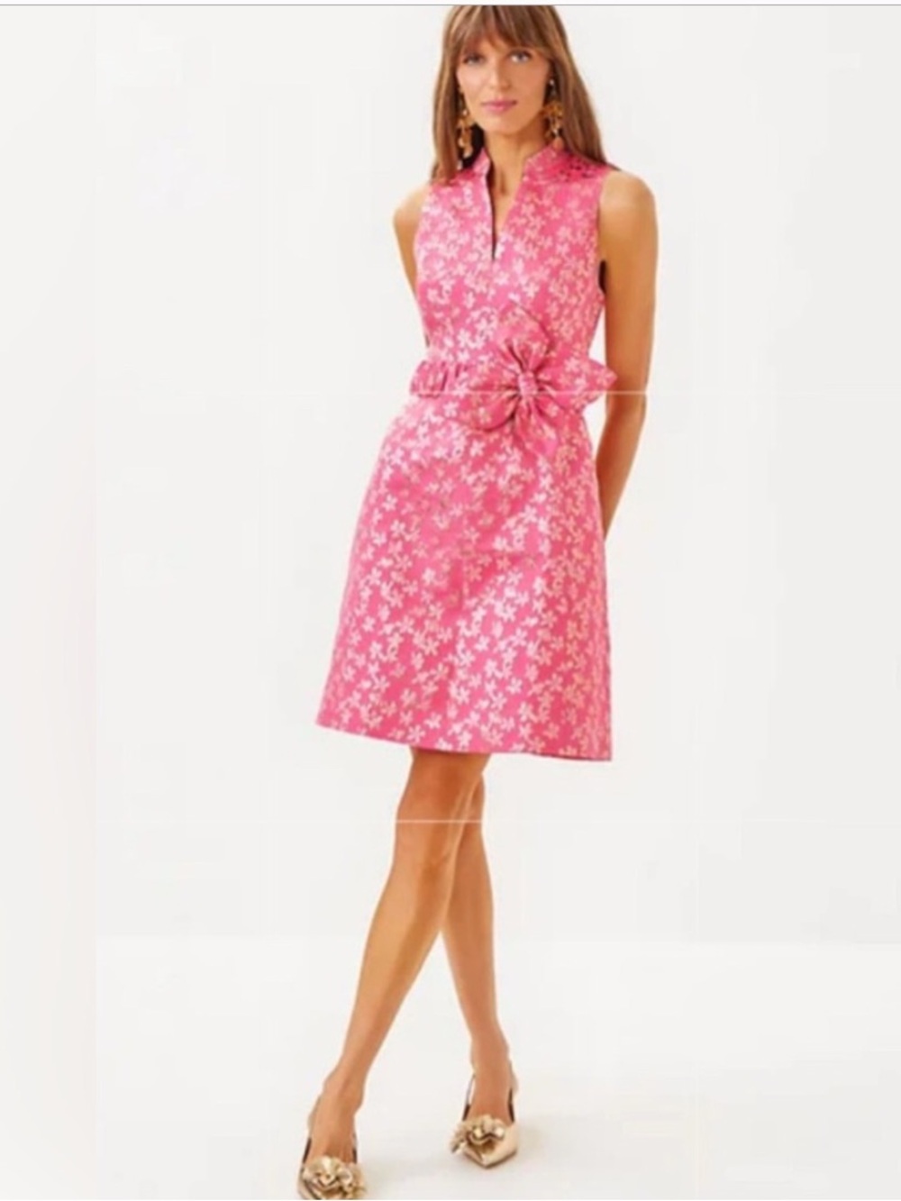 Lilly Pulitzer Tazie Dress in Pink Ditsy Daisy Metallic Brocade NWT Size 0